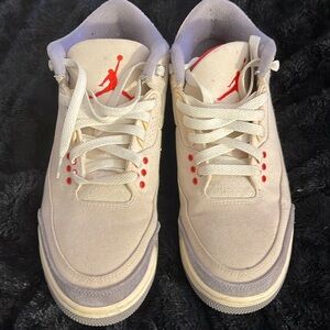 Jordan 3 Muslin/University Red-cement G 8 Beige/Red/Gray Excellent Condition 3X
